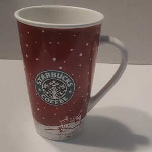 Starbucks Vintage 2007 Large Holiday Ice Skating Red & White Mug 16 oz Grande